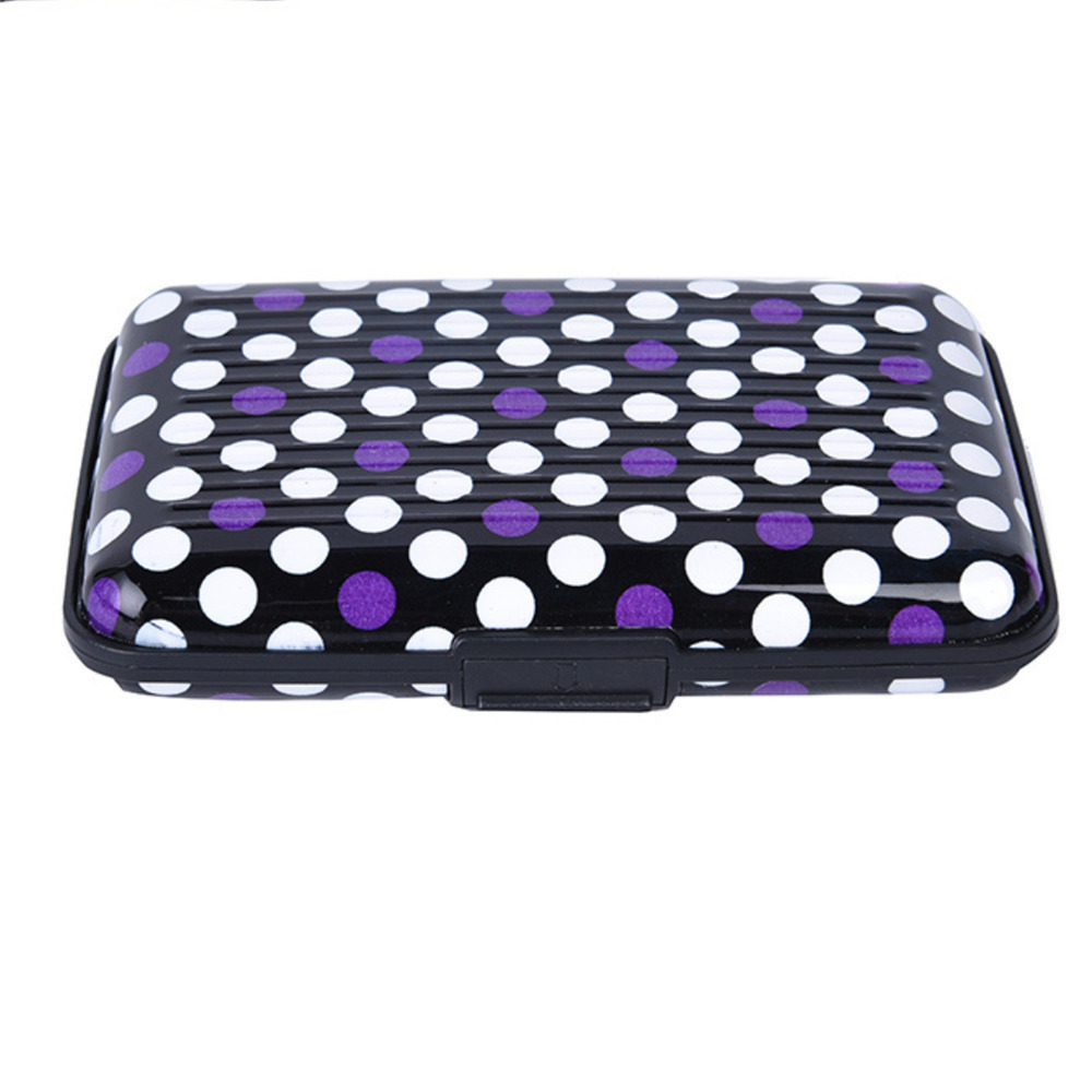 Wallet Credit Card Holder (Polka Dot Purple Black White Aluminum RFID Blocking